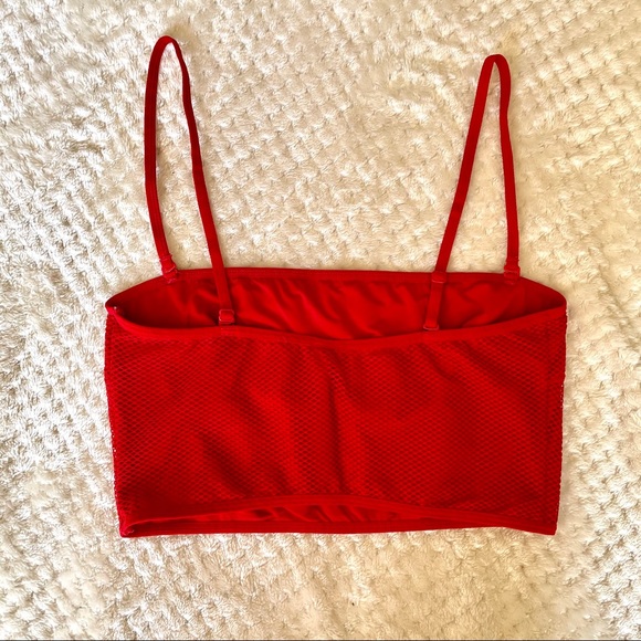 Red Mesh Cropped Bandeau Top - Picture 4 of 6